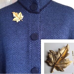 Vintage Stamped & Numbered Boucher Oak Leaf Brooch Gold Plated Metal